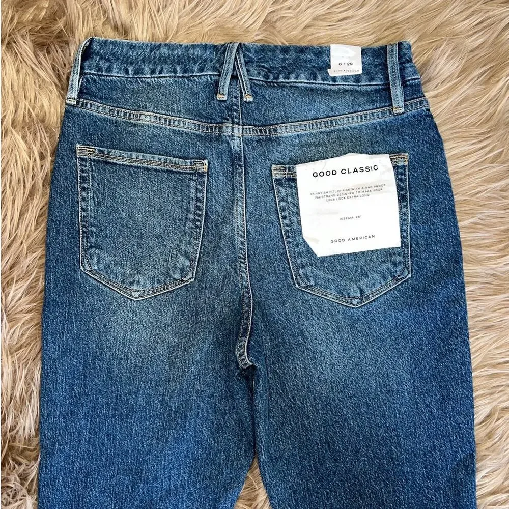 New Good American High Rise Good Classic Raw Hem Jeans size 8/29